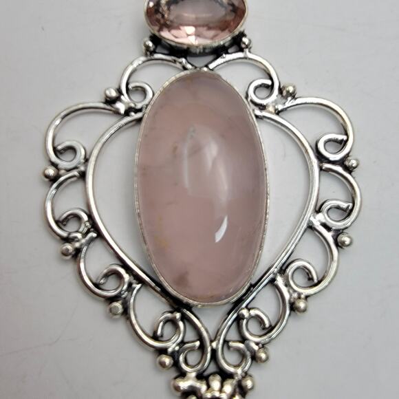 Sterling Silver Rose Quartz and Amethyst Flower Pendant Necklace - 20" Chain - Picture 2 of 8